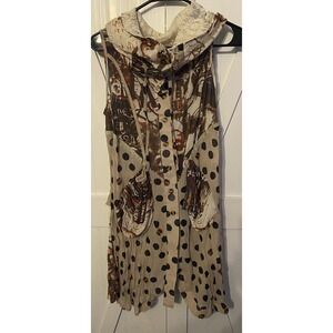 CHRISTINE PHILLIPE top‎ womens medium Polka dot crocket cowl neck beige NEW